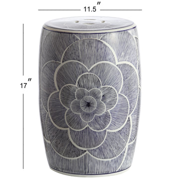 Camellia 17" Ceramic Drum Garden Stool - JONATHAN Y